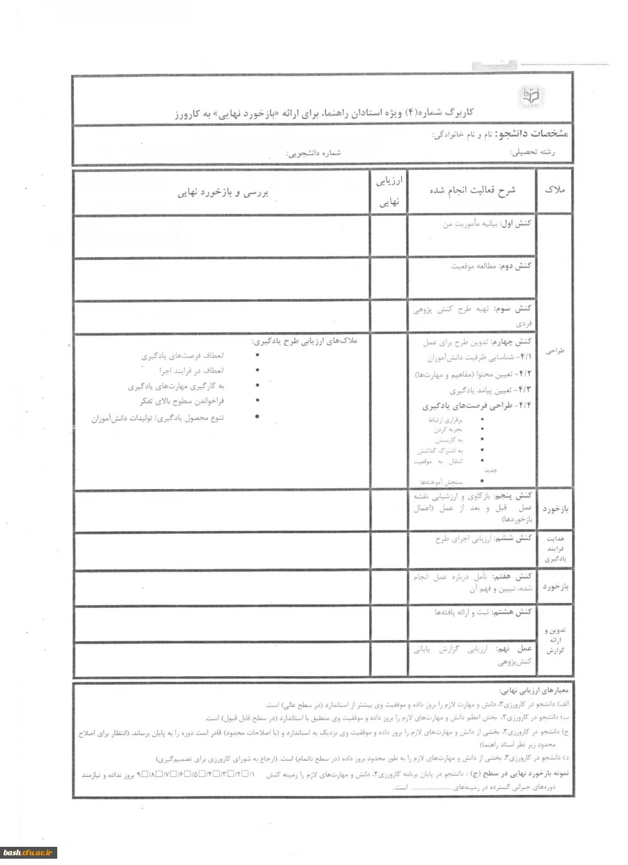 فرم ارزیابی کارورزی 3 ویژه مدرسان کارورز (فرم اصلاح شده) 5