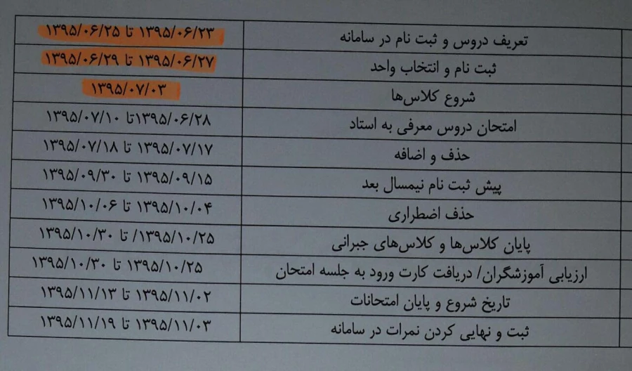 اطلاعیه آموزش: ثبت نام و انتخاب واحد ترم اول 96-1395 3